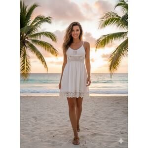 Verty Embroidered Floral Boho Sundress Lightweight Beachy resort island wear S